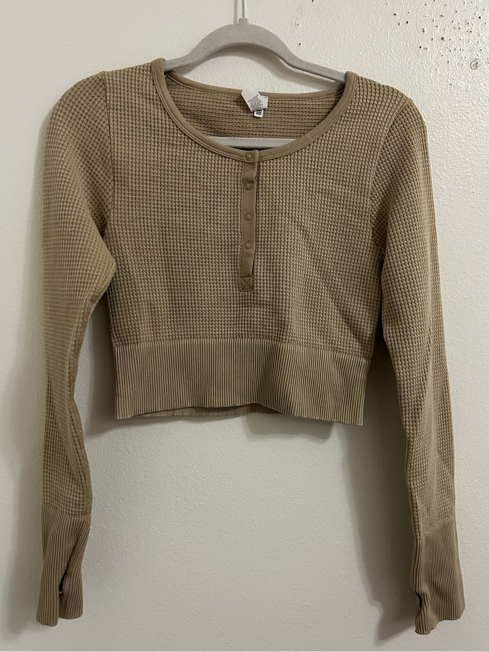 Aerie tan athletic material waffle knit cropped long sleeve